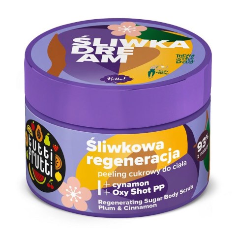 Tutti Frutti regenerujący peeling cukrowy do ciała Śliwka i Cynamon + Oxy Shot PP 300g Farmona