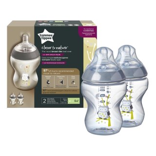 Closer To Nature butelka do karmienia ze smoczkiem silikonowym 0m+ Sowa 2x260ml Tommee Tippee