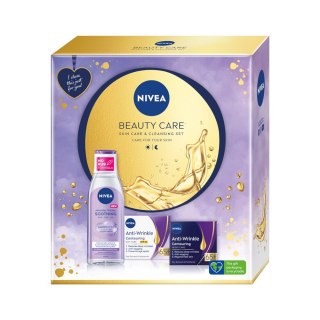 Beauty Care zestaw kojący płyn micelarny 200ml + przeciwzmarszczkowy krem na dzień SPF30 50ml + przeciwzmarszczkowy krem na noc  Nivea