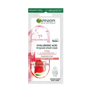 Garnier Hyaluronic Acis Ampoule Sheet Mask ampułka ujędrniająca w masce na tkaninie z kwasem hialuronowym i ekstraktem z arbuza 15g