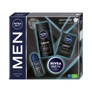 Men Deep Care zestaw antyperspirant roll-on 50ml + krem uniwersalny 75ml + żel pod prysznic 250ml + antybakteryjna woda po golen Nivea