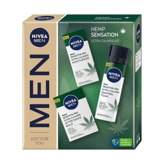 Men Hemp Sensation zestaw balsam po goleniu 100ml + pianka do golenia 200ml + krem nawilżający 75ml Nivea