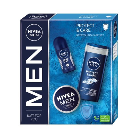 Nivea Men Protect & Care zestaw żel pod prysznic 250ml + antyperspirant roll-on 50ml + krem uniwersalny 75ml