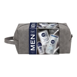 Men Silver Control zestaw żel pod prysznic 250ml + balsam po goleniu 100ml + antyperspirant roll-on 50ml + kosmetyczka Nivea