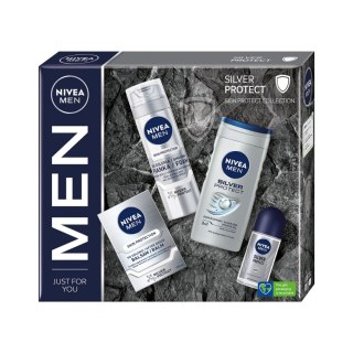 Men Silver Protect zestaw pianka do golenia 200ml + balsam po goleniu 100ml + antyperspirant roll-on 50ml + żel pod prysznic 250 Nivea