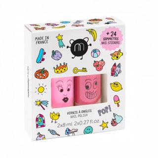 Pop Set zestaw lakierów do paznokci Dolly 8ml + Kitty 8ml + naklejki na paznokcie 24szt Nailmatic