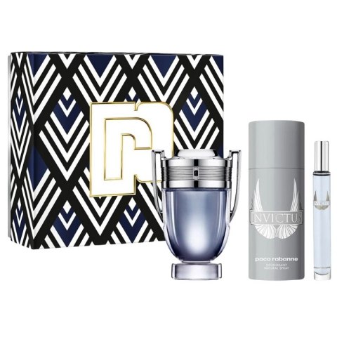 Invictus zestaw woda toaletowa spray 100ml + woda toaletowa spray 10ml + żel do mycia ciała 100ml Paco Rabanne