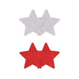 Pretty Pasties nakładki na biust Glitter Stars Red/Silver 2 pary NS Novelties