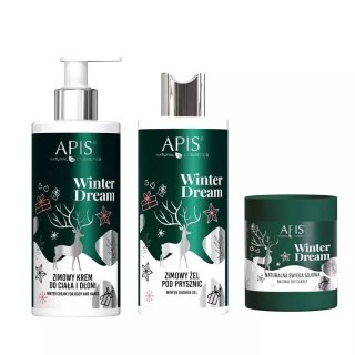 Winter Dream zestaw krem do ciała i dłoni 300ml + żel pod prysznic 300ml + naturalna świeca sojowa 220g APIS