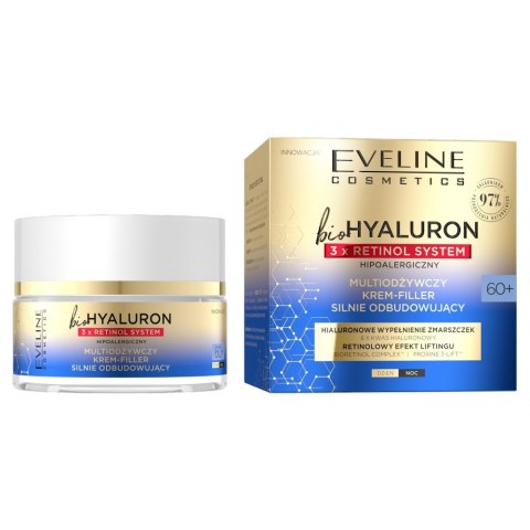 Eveline Cosmetics BioHyaluron 3 x Retinol multiodżywczy krem-filler silnie odbudowujący 60+ 50ml Eveline Cosmetics BioHyaluron 3 x Retinol multiodżywczy krem-filler silnie odbudowujący 60+ 50ml