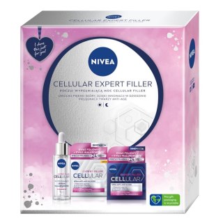 Cellular Expert Filler zestaw krem anti-age na dzień SPF15 50ml + krem anti-age na noc 50ml + hialuronowe serum wypełniające 30m Nivea