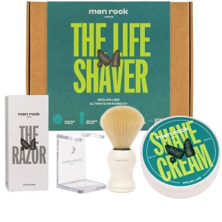 MenRock The Life Shaver Sicilian Lime zestaw krem do golenia 100ml + pędzel do golenia + stojak na pędzel + maszynka do golenia + ostrza