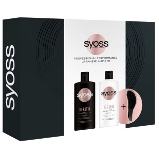 Syoss Keratin zestaw szampon do włosów słabych i łamliwych 440ml + odżywka do włosów słabych i łamliwych 440ml + kompaktowa szcz