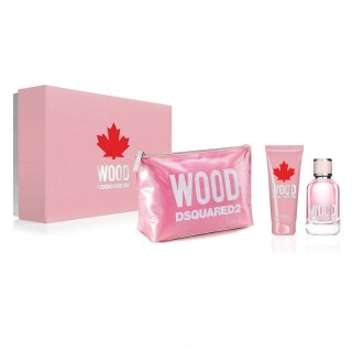 Wood Pour Femme zestaw woda toaletowa spray 100ml + balsam do ciała 100ml + kosmetyczka Dsquared2