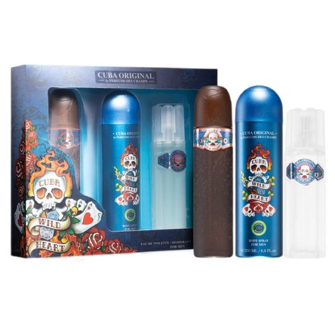 Cuba Wild Heart zestaw woda toaletowa spray 100ml + dezodorant spray 200ml + woda po goleniu 100ml Cuba Original