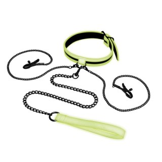 Whipsmart Glow In The Dark Collar With Nipple Clips And Leash świecąca w ciemności obroża z klipsami na sutki i smyczą Black