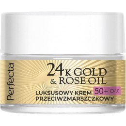 24K Gold & Rose Oil luksusowy krem przeciwzmarszczkowy na dzień i na noc 50+ 50ml Perfecta