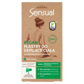 Joanna Sensual Vegan plastry do depilacji ciała 12szt + tubka z oliwką łagodzącą 10ml