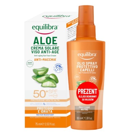 Equilibra Aloe Sun zestaw krem do twarzy SPF50 75ml + olejek do włosów 100ml