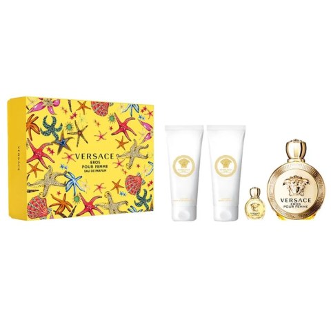 Eros Pour Femme zestaw woda perfumowana spray 100ml + woda perfumowana 5ml + żel pod prysznic 100ml + balsam do ciała 100ml Versace