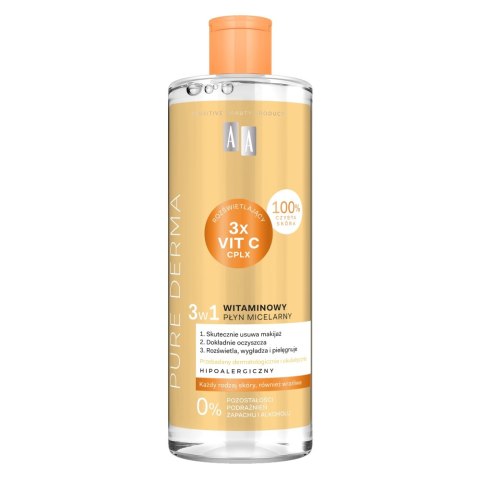 AA Pure Derma witaminowy płyn micelarny 3w1 500ml AA Pure Derma witaminowy płyn micelarny 3w1 500ml