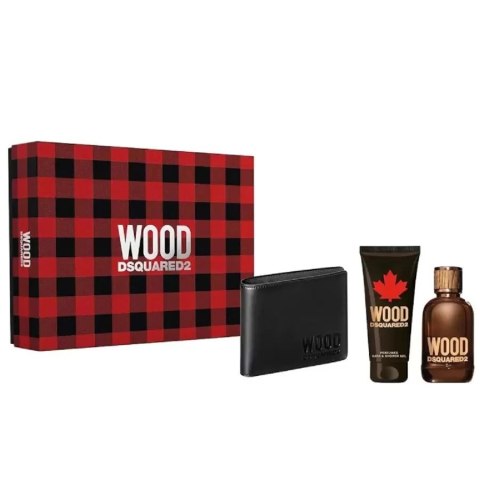 Wood Pour Homme zestaw woda toaletowa spray 100ml + żel pod prysznic 100ml + portfel Dsquared2