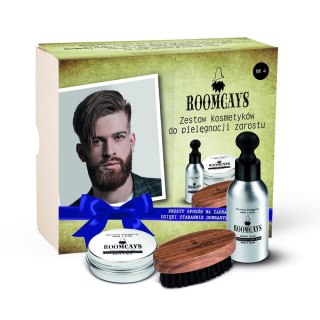 ROOMCAYS Zestaw #4 kosmetyków dla mężczyzn olejek do brody 50ml + balsam do zarostu 30ml + szczotka do brody