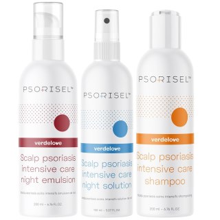 Psorisel Zestaw szampon na łuszczycę skóry głowy 200ml + emulsja na łuszczycę skóry głowy 200ml + płyn do skóry głowy na łuszczycę 150ml