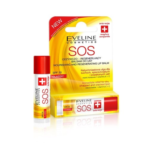 Eveline Cosmetics SOS odżywczo-regenerujący balsam do ust SPF20 Classic 4.5ml Eveline Cosmetics SOS odżywczo-regenerujący balsam do ust SPF20 Classic 4.5ml