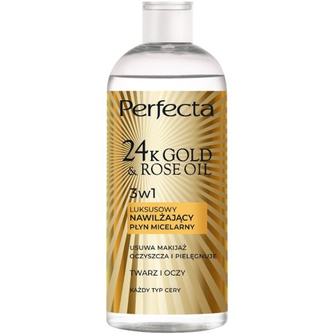 Perfecta 24K Gold & Rose Oil luksusowy nawilżający płyn micelarny 400ml