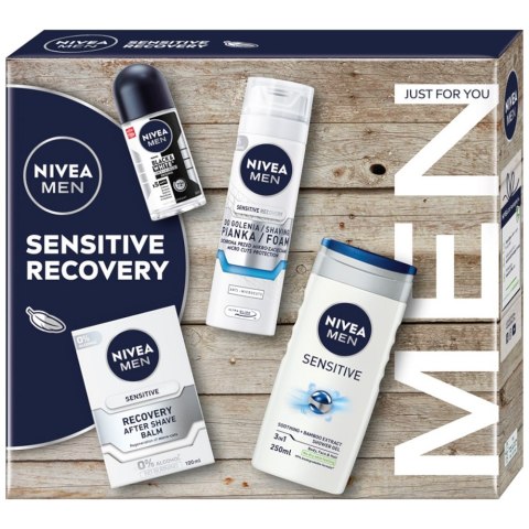 Nivea Men Sensitive Recovery Collection zestaw żel pod prysznic 3w1 250ml + antyperspirant roll-on 50ml + balsam po goleniu 100ml + pi Nivea Men Sensitive Recovery Collection zestaw żel pod prysznic 3w1 250ml + antyperspirant roll-on 50ml + balsam po goleniu 100ml + pi