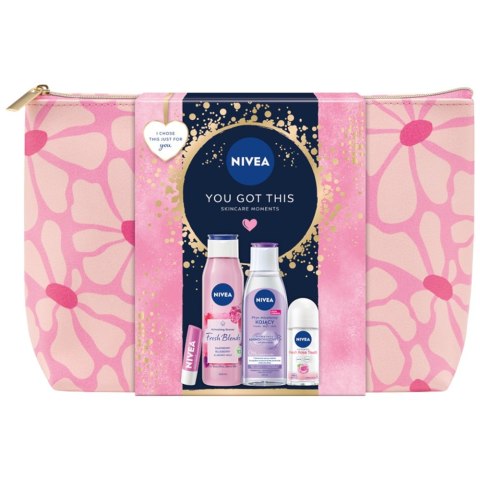 Nivea You Got This zestaw odświeżający żel pod prysznic 300ml + antyperspirant roll-on 50ml + pielęgnująca pomadka do ust 4.8g + kojąc