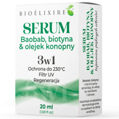 Bioelixire Serum do włosów Baobab, Biotyna i Olejek konopny 20ml