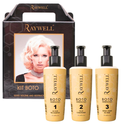 Raywell Hair Gold Zestaw rekonstrukcja zniszczonych włosów 3x150ml