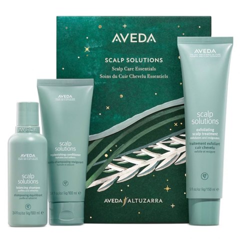 Aveda Scalp Solutions zestaw szampon do włosów 100ml + odżywka do włosów 100ml + kuracja złuszczająca do skóry głowy 150ml