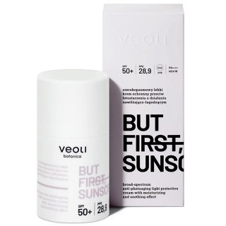 Veoli Botanica But First Sunscreen lekki krem ochronny przeciw fotostarzeniu o działaniu nawilżająco-łagodzącym SPF50+ 50ml