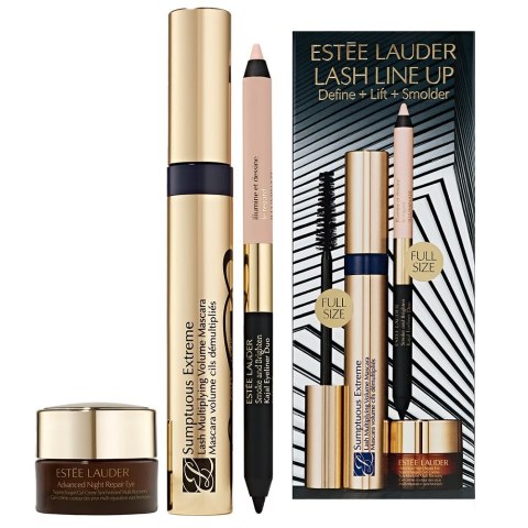 Estée Lauder Lash Line Up zestaw tusz do rzęs 8ml + kremowa kredka do oczu Noir/Cream 1.2g + krem pod oczy 5ml