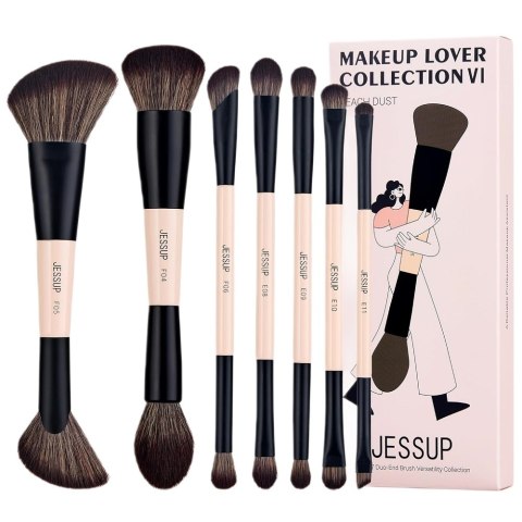 JESSUP Duo-End Brush Versatility Collection zestaw dwustronnych pędzli do makijażu Peach Dust 7szt. JESSUP Duo-End Brush Versatility Collection zestaw dwustronnych pędzli do makijażu Peach Dust 7szt.
