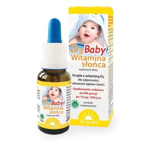 Dr Jacobs Witamina słońca D3 Baby suplement diety w kroplach 20ml Dr Jacobs Witamina słońca D3 Baby suplement diety w kroplach 20ml