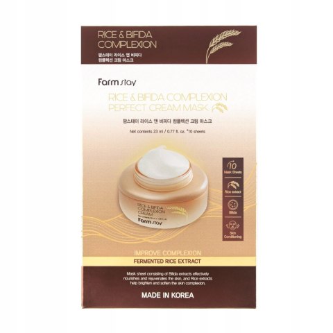 FarmStay Rice & Bifida Complexion Cream Mask mleczne maski w płachcie z fermentami i ryżem 10x23ml FarmStay Rice & Bifida Complexion Cream Mask mleczne maski w płachcie z fermentami i ryżem 10x23ml
