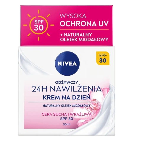 Nivea 24H Nawilżenia odżywczy krem na dzień cera sucha i wrażliwa SPF30 50ml Nivea 24H Nawilżenia odżywczy krem na dzień cera sucha i wrażliwa SPF30 50ml