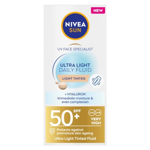 Nivea Sun Ultra Light Daily Fluid SPF50+ fluid do twarzy Light Tinted 40ml Nivea Sun Ultra Light Daily Fluid SPF50+ fluid do twarzy Light Tinted 40ml