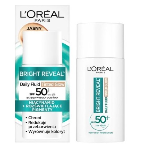 L'Oreal Paris Bright Reveal fluid redukujący przebarwienia z SPF50+ Odcień Jasny 50ml L'Oreal Paris Bright Reveal fluid redukujący przebarwienia z SPF50+ Odcień Jasny 50ml