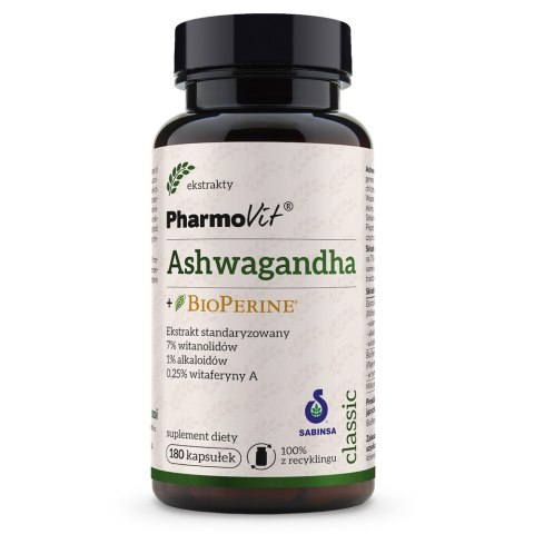 Pharmovit Ashwagandha + BioPerine suplement diety 180 kapsułek Pharmovit Ashwagandha + BioPerine suplement diety 180 kapsułek