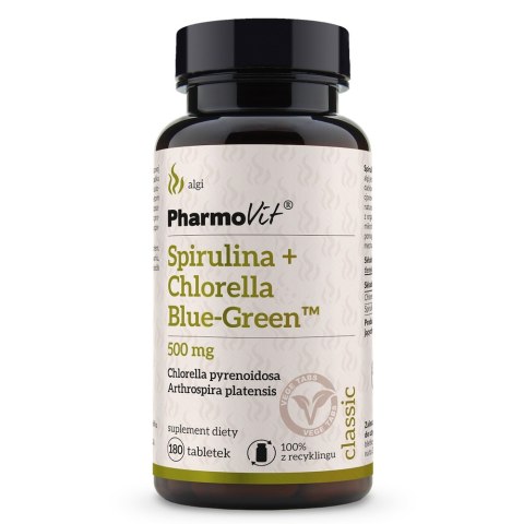 Pharmovit Spirulina + Chlorella Blue-Green suplement diety 180 tabletek Pharmovit Spirulina + Chlorella Blue-Green suplement diety 180 tabletek