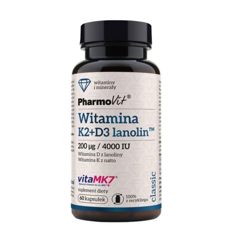 Pharmovit Witamina K2+D3 Lanolin suplement diety 60 kapsułek Pharmovit Witamina K2+D3 Lanolin suplement diety 60 kapsułek