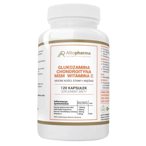 AltoPharma Glukozamina + Chondroityna + MSM + Witamina C suplement diety 120 kapsułek AltoPharma Glukozamina + Chondroityna + MSM + Witamina C suplement diety 120 kapsułek