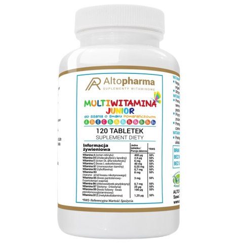 AltoPharma Multiwitamina Junior dla dzieci do ssania suplement diety 120 tabletek AltoPharma Multiwitamina Junior dla dzieci do ssania suplement diety 120 tabletek