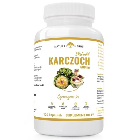 Natural Herbs Karczoch ekstrakt 600mg suplement diety 120 kapsułek Natural Herbs Karczoch ekstrakt 600mg suplement diety 120 kapsułek