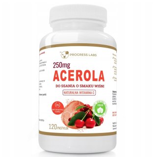 Progress Labs Acerola 250mg naturalna witamina C suplement diety 120 pastylek do ssania